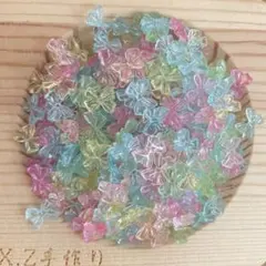 【50個】ネイルパーツ　5色 リボン　アソート　デコパーツ 3D 透明