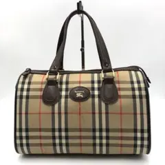 美品 バーバリー ハンドバッグ ミニボストン ノバチェック キャンバス レザー