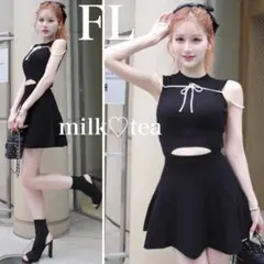 ダーリッチ ウエストオープンストリングニットミニワンピース ブラック FL