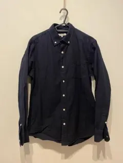 グローバルワーク厚手コットン100%長袖シャツ〔M〕美品 ボタンダウン 無地 紺