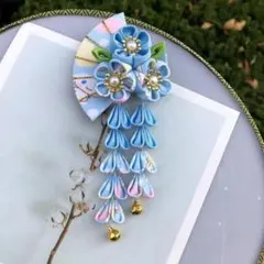 ちりめん 花 ヘアクリップ 和飾り 七五三　夏祭り　花火大会　浴衣　お揃い　水色