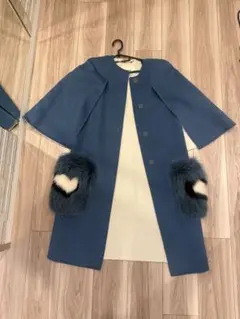 FENDI ファーポケット付き ウールコート ブルーのサムネイル