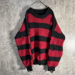 プレミア感◎ グランジ カートコバーン　フレディ風　赤黒ボーダー ニット XXL