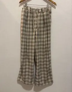 チェック柄コーデュロイ風ワイドパンツ