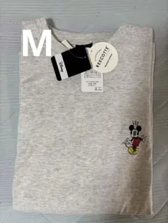 【新品】ディズニー ミッキー ロゴ刺繍 半袖Tシャツ グレー【M】