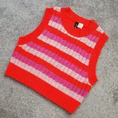 H&M ノースリーブニット 160 M072 オレンジ/ピンク