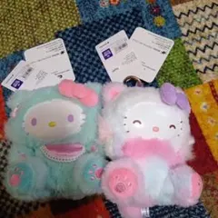 ハローキティ　ファインフェイスキャット　レインボー　ミント　アニマル　キーホルダ