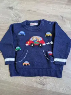 miki HOUSE 車刺繍 ニットセーター 80