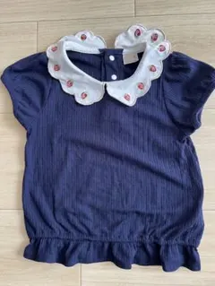 petit main 半袖シャツ いちご刺繍 100