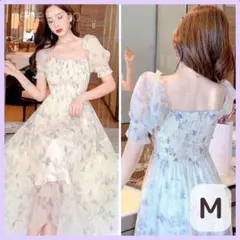 【新品】花柄 ロング ワンピース シフォン ドレス エレガント Mサイズ t