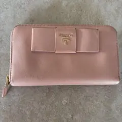 【箱・カード付】プラダ サフィアーノ リボン 長財布 ORCHIDEA ピンク