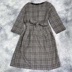 ROPE PICNIC【38】7分袖ワンピース　グレー　チェック柄　レディース