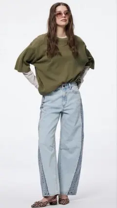 ジーユー GU 2トーン バレルレッグジーンズ 62 BLUE 3XL