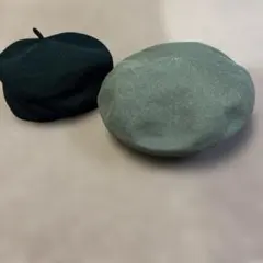グレーとブラックのニットベレー帽セット