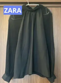 【美品】ZARA ブラック シフォン 長袖シャツ XS