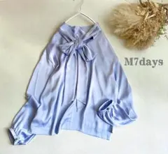 未使用】M7days 2WAY とろみ サテン ボウタイブラウス サックス M 