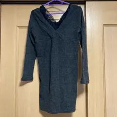 【１ヶ月後廃棄】Vネック 長袖ニット ダークグレー