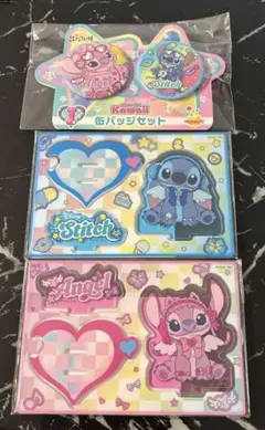 ハッピーくじ　リロアンドスティッチ　缶バッジ　アクリルスタンド