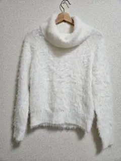 PROPOTION プロポーション ファー風タートルネックセーター 白 FREE