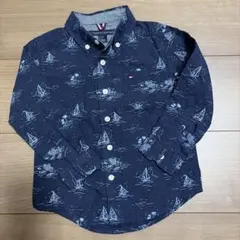 TOMMY HILFIGER ネイビー ボートプリント 長袖シャツ 2T