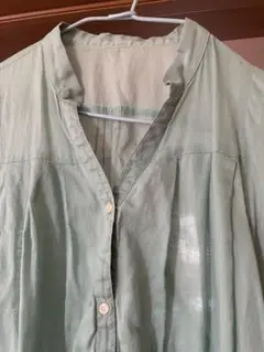ミントグリーン フレンチ袖シャツ 前開き