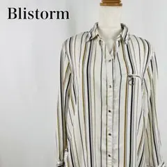 Blistorm　ストライプ　総柄　スキッパーカラー　長袖シャツ【5084】のサムネイル