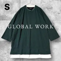 GLOBAL WORK 7分袖Tシャツ S 重ね着風 ロンT ゆったりのサムネイル