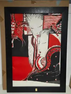 人物画　油絵　天野喜孝　F6　額付き　手描き　肉筆 新春売り】人物画 油絵 東郷青児 婦人像 大型絵画 額付き 手描き
