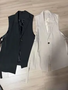 サイドベルトベスト 黒 ベージュ 2色セット