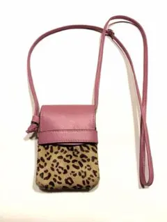 ピンク ヒョウ柄 スマホショルダーバッグ