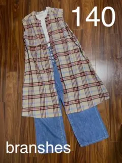 branshes バンドカラーチェック柄ワンピース 140cm