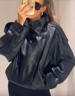 ブラック 合皮レザージャケットM