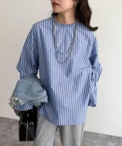 新品◇fredy emue　袖フレアストライプシャツ　ブルーのサムネイル