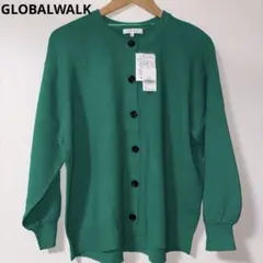 新品 グローバルワーク トリプルイージークルーカーディガン 緑 M 春 洗える