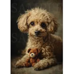 A23 小さな相棒 トイプードル A4サイズ 犬 アート ポスター 名画風 絵