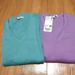 UNIQLO 二枚 ウォッシャブルコットンVネック セーター S