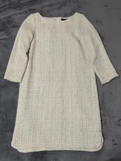 美品✨green label relaxing　ラメ入りツイードワンピース　白