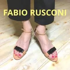 ファビオルスコーニ ピンクベージュ×黒リボン サンダル ■美品■