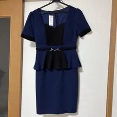 新品ネイビー ペプラムスタイルドレス XL
