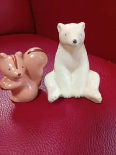 かわいいリスとクマの陶器置物セット