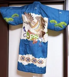 【冬用】お宮参り用青色鷹刺繍着物