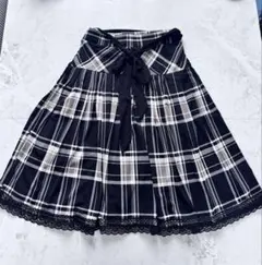 試着のみ フレアスカート 黒と白のチェック柄