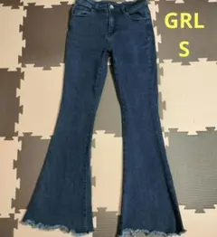 グレイル GRL 裾フリンジ フレア デニムパンツ S レディース ストレッチ