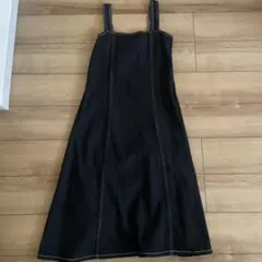 最終お値下げ　レディース　ブラックデニム風Aラインジャンバースカート