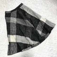 美品【レキップ】(38) チェックフレアスカート ウール アルパカ モヘヤのサムネイル