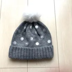baby GAP ドット柄ニット帽 ポンポン付き グレー　53cm