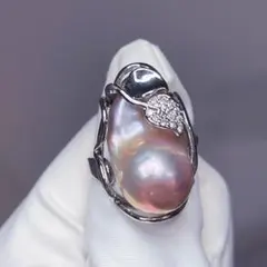 ★本真珠★無染色♡メタリックピンク天然バロックパール♡贅沢大玉♡リング♡指輪