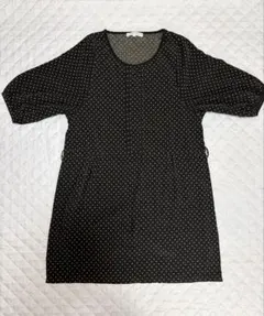 grove グローブ ドット柄 チュニック 원피스 M 黒 水玉 七分袖