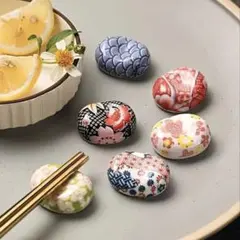 和風花柄波模様の箸置き6個セット