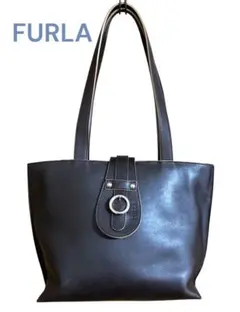 FURLA ダークブラウン レザーハンドバッグ